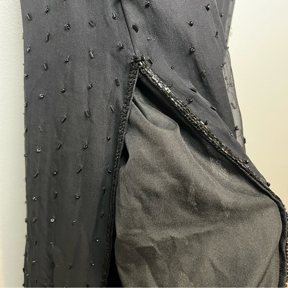 Vtg Paradise Beaded Silk Maxi Dress Sleeveless Black Split Side Sz S Embroidered - Picture 9 of 16